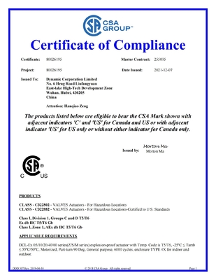 CSA/ATEX/IECEx Certificates Explosion Proof Electric Actuator