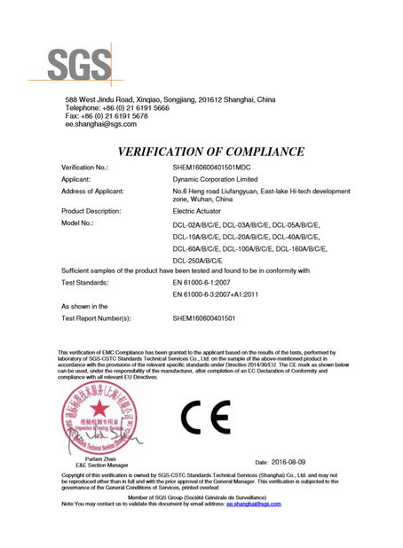 Çin Dynamic Corporation Limited Sertifikalar